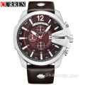 CURREN Watch 8176 Sport Chronograph Relógios masculinos de couro Top Band Relógio de pulso Big Dial Relógio de quartzo Relojes luminosos à prova d&#39;água